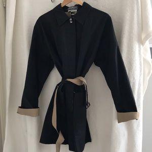 Black and camel trench coat